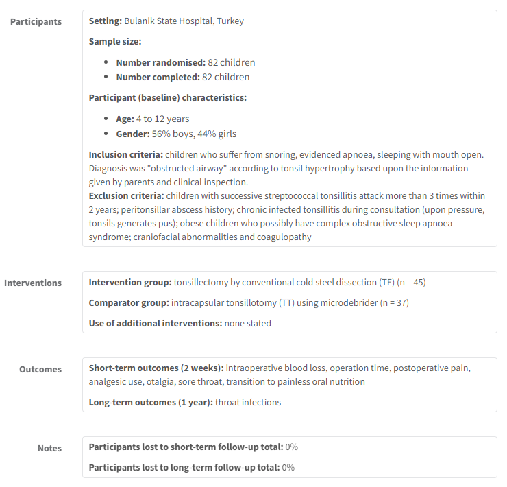 characteristics of studies - structure example