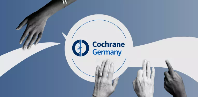 An image of hands reaching in and the logo for Cochrane Germany