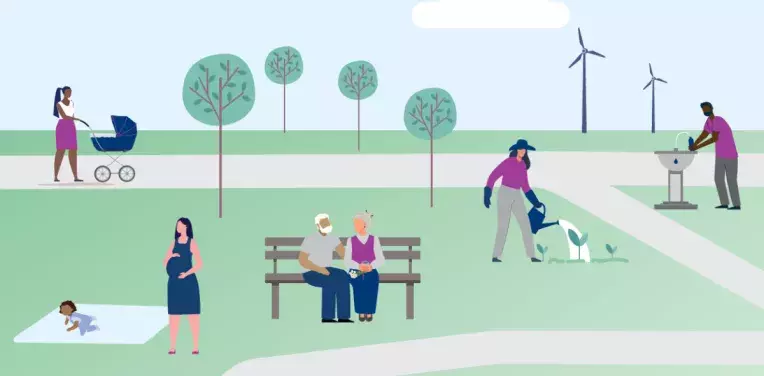 Illustration of diverse healthy people from the Cochrane scientific strategy